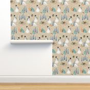 Woodland Winter Snowman // Beige Linen