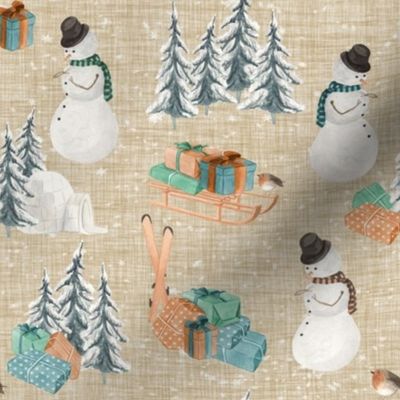 Woodland Winter Snowman // Beige Linen