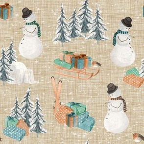 Woodland Winter Snowman // Beige Linen