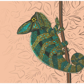 veiled chameleon peach tea towel