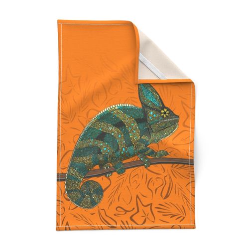 veiled chameleon turmeric tea towel