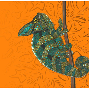 veiled chameleon turmeric tea towel