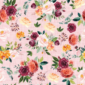 paprika floral on pink linen