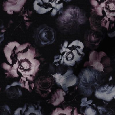Moody Dark Floral On Black Purple Blue Spoonflower