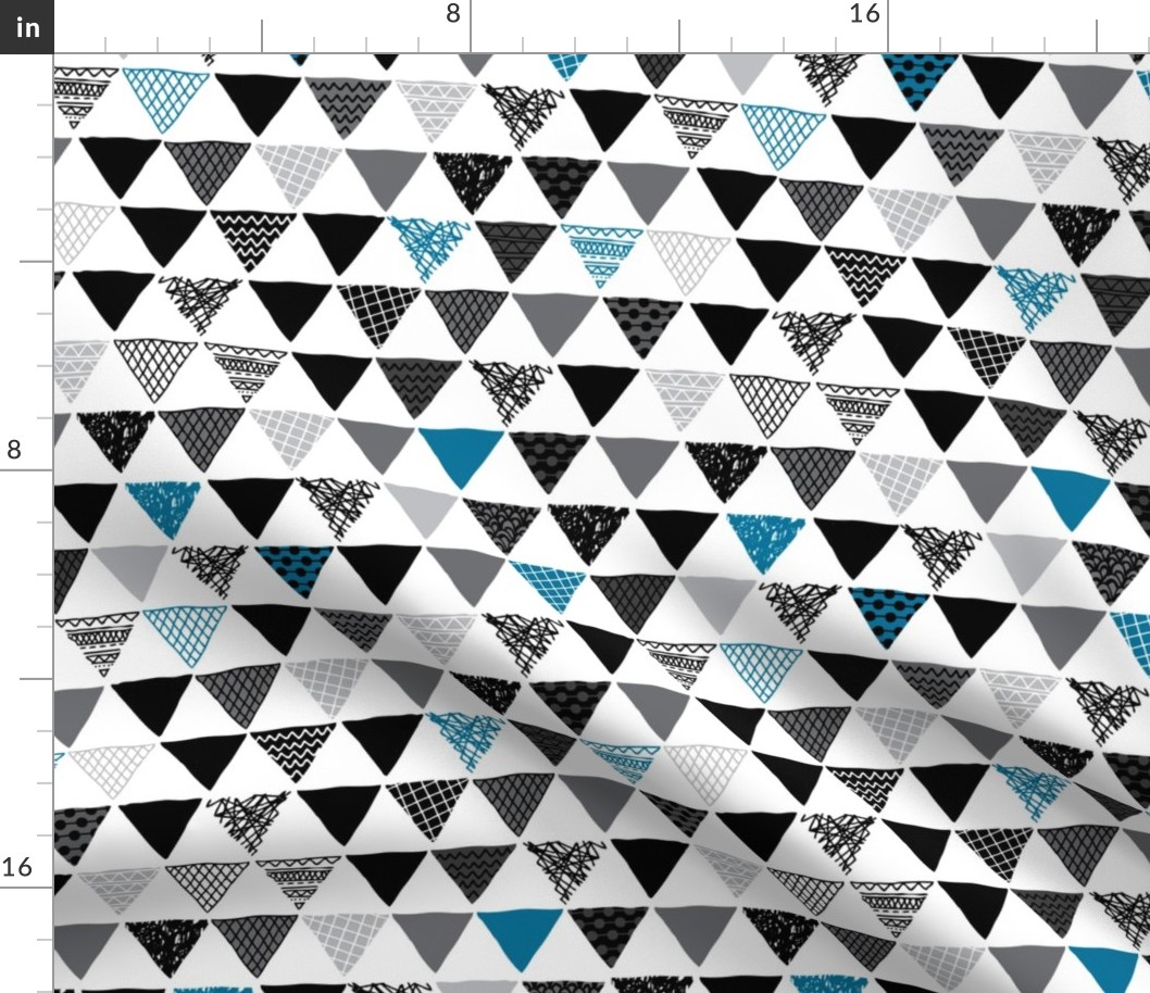 Geometric tribal aztec triangle denim blue modern patterns