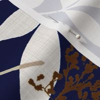 navy floral linen leaves