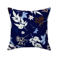 navy floral linen leaves