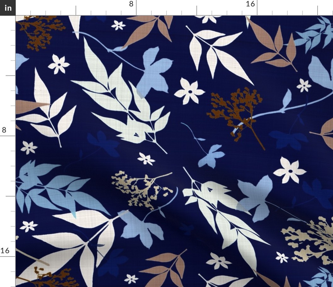 navy floral linen leaves