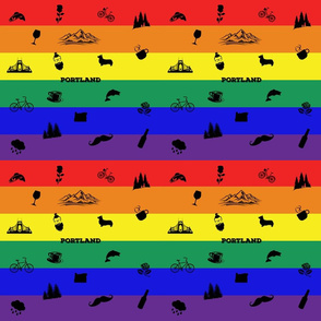 Portland Icons on Rainbow Stripes_Small Scale