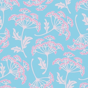 Queen Anne's Lace Cow Parsley Summer Spring Garden Floral Botanical in Pink White on Blue - UnBlink Studio by Jackie Tahara