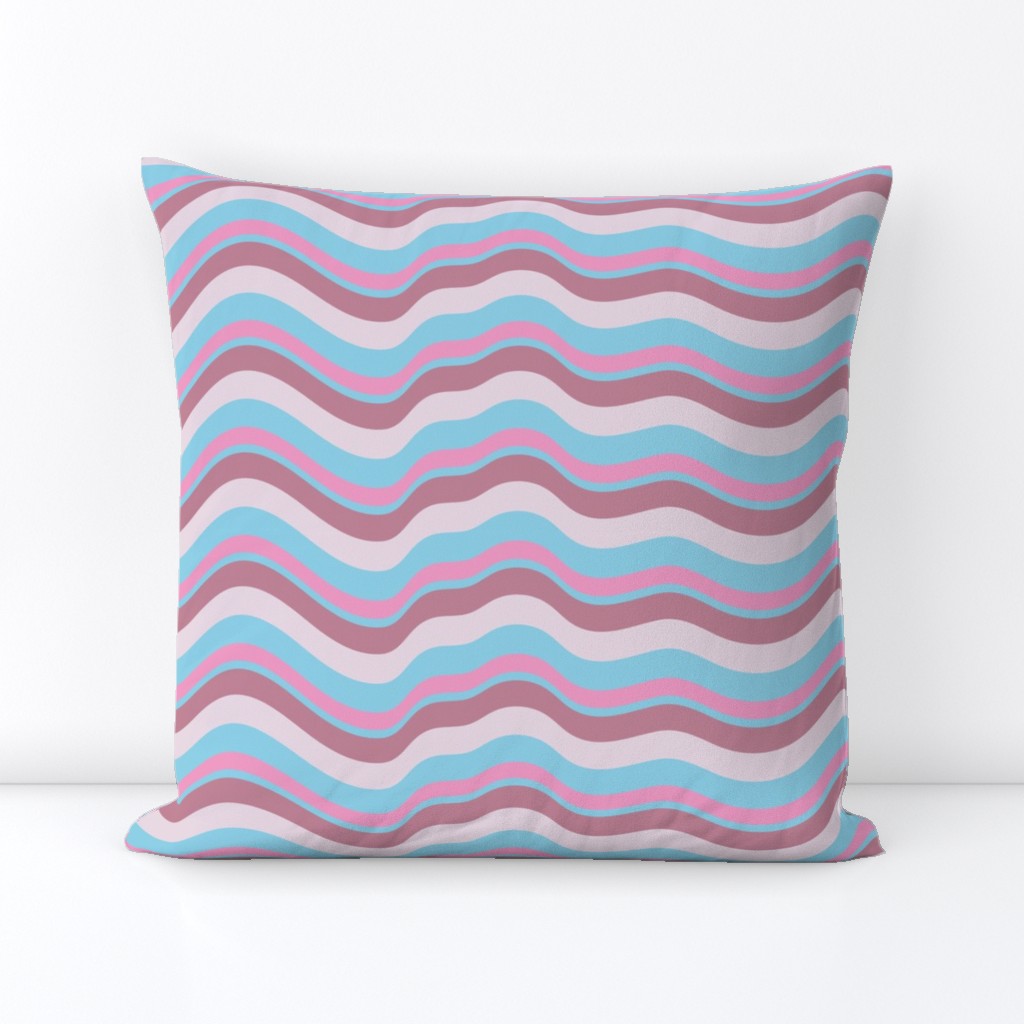 Ripple Wavy Retro Abstract Stripes in Blue Pink Mauve - UnBlink Studio by Jackie Tahara