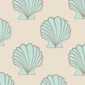 Cockles Coastal Scallop Shells Ocean Seashells in Light Green Beige on Cream - UnBlink Studio by Jackie Tahara