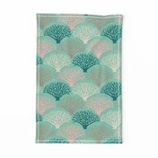 Fan Coral Coastal Ocean Sea Creatures in Teal Gray Pink White on Light Green - UnBlink Studio by Jackie Tahara