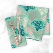 FAN CORAL Summer Coastal Ocean Reef Sea Life in Coast Teal Beige White Pink Light Green - MEDIUM Scale - UnBlink Studio by Jackie Tahara