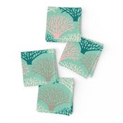 Fan Coral Coastal Ocean Sea Creatures in Teal Gray Pink White on Light Green - UnBlink Studio by Jackie Tahara