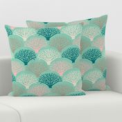 Fan Coral Coastal Ocean Sea Creatures in Teal Gray Pink White on Light Green - UnBlink Studio by Jackie Tahara