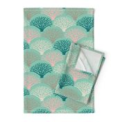 Fan Coral Coastal Ocean Sea Creatures in Teal Gray Pink White on Light Green - UnBlink Studio by Jackie Tahara