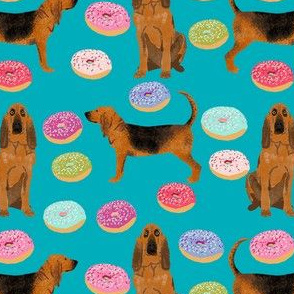 bloodhound dog donuts fabric - dog fabric, donuts fabric, bloodhound dog fabric, dog fabric, pet fabric - teal