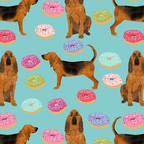 bloodhound dog donuts fabric - dog fabric, donuts fabric, bloodhound dog fabric, dog fabric, pet fabric - light blue