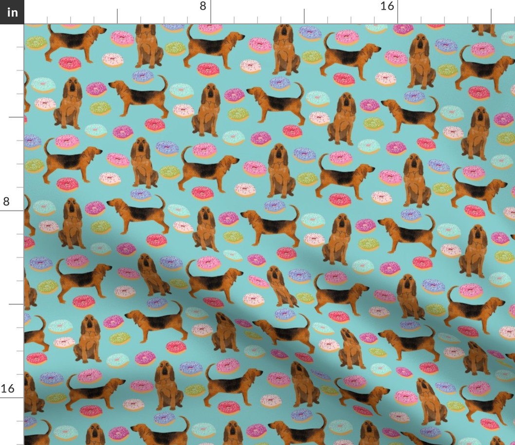 bloodhound dog donuts fabric - dog fabric, donuts fabric, bloodhound dog fabric, dog fabric, pet fabric - light blue