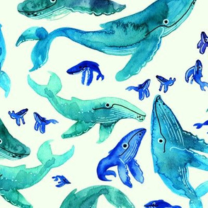 Watercolor Whale Pod