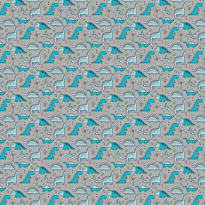  Dinosaurs in Blue on Grey 0,75 inch tiny small 