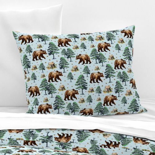 Honey Bees Wild Grizzly Bear Forest , Brown Bears Country, Flying Buzzing Bee in Woods on Blue