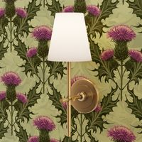 Scottish Thistles Emerald Green Leaves Thistle | Purple Thistle Painterly Pattern Light Gray Blue Texture Background | Purple Thistle Garden Weeds Thorns Native Flowers Historical Style