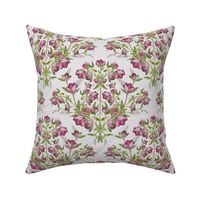 Pink Victorian Floral Print, Vintage Cottagecore Print, Purple Hellebore Flower Green Leaves