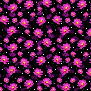 Dancing Cosmos Flowers - black/dots