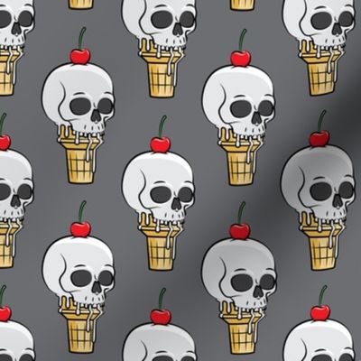 skull ice cream cones - cherries on dark grey - LAD19