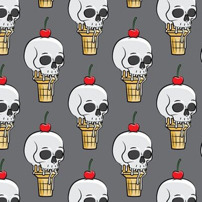 skull ice cream cones - cherries on dark grey - LAD19