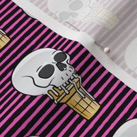 skull ice cream cones - black and pink stripes - LAD19