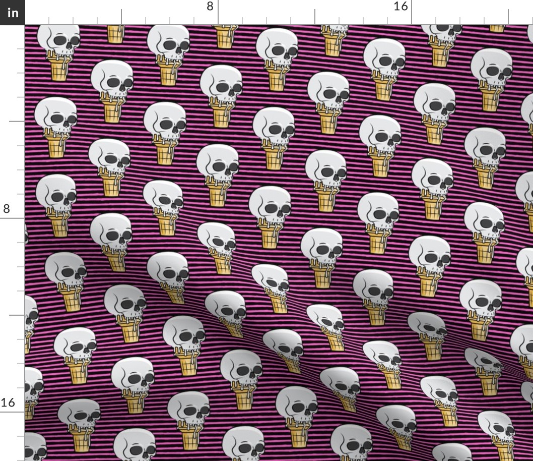 skull ice cream cones - black and pink stripes - LAD19