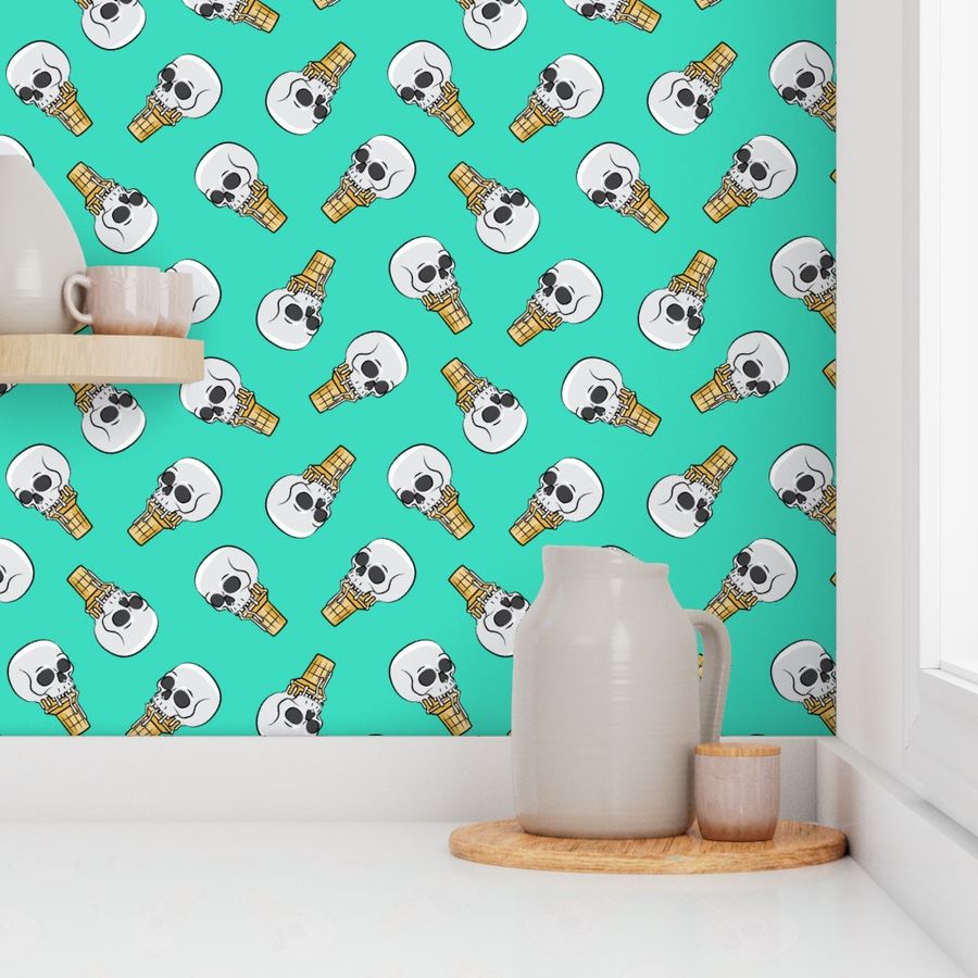 skull ice cream cones - toss on teal - LAD19