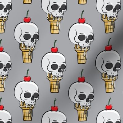 skull ice cream cones - cherries on grey - LAD19