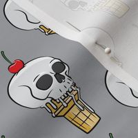 skull ice cream cones - cherries on grey - LAD19