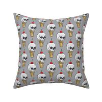 skull ice cream cones - cherries on grey - LAD19