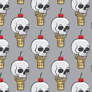 skull ice cream cones - cherries on grey - LAD19