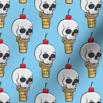 skull ice cream cones - cherries on blue  - LAD19