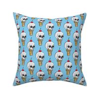 skull ice cream cones - cherries on blue  - LAD19