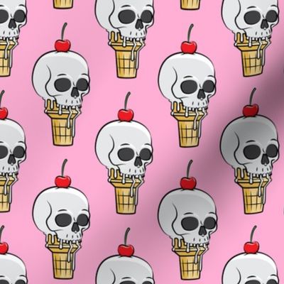 skull ice cream cones - cherries on pink - LAD19