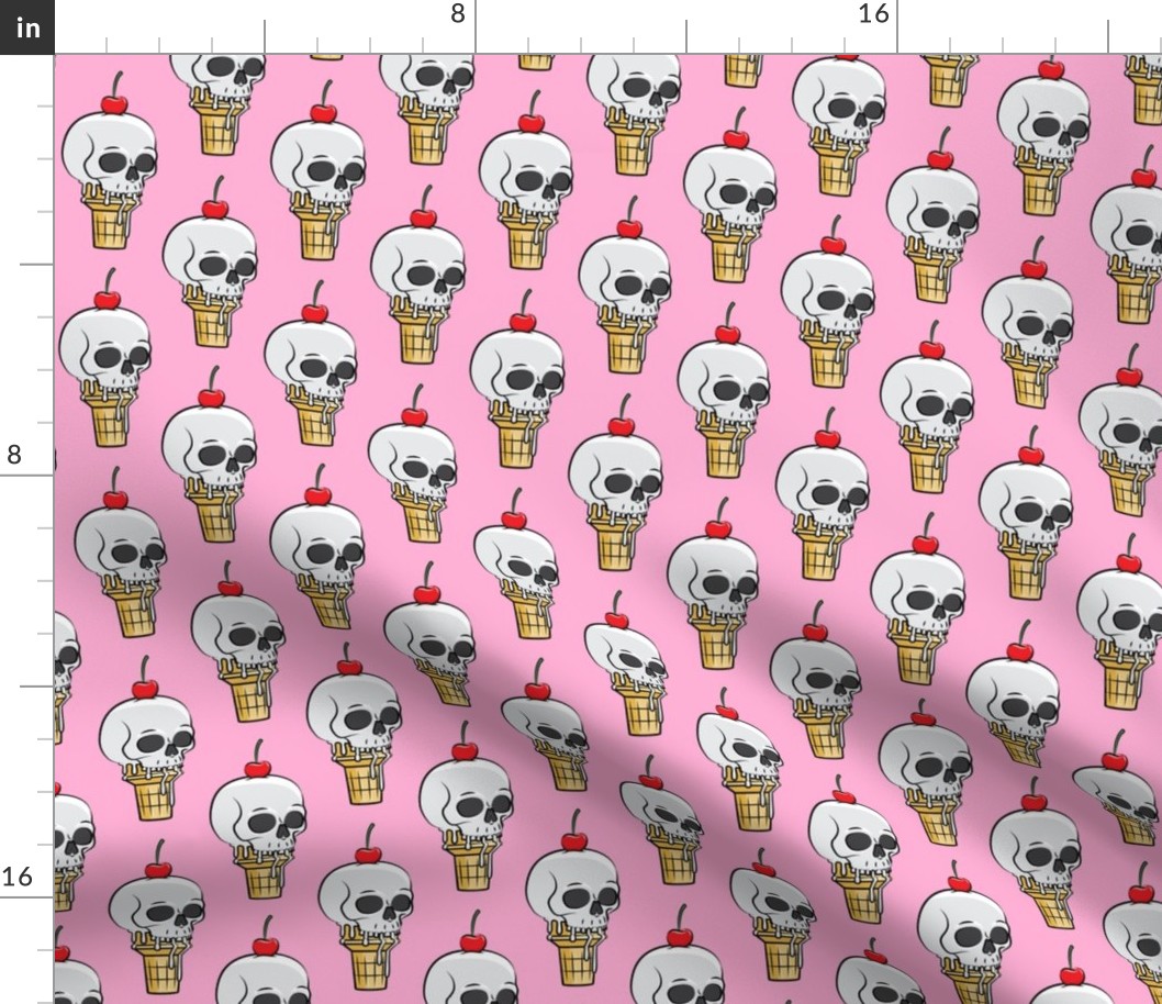 skull ice cream cones - cherries on pink - LAD19