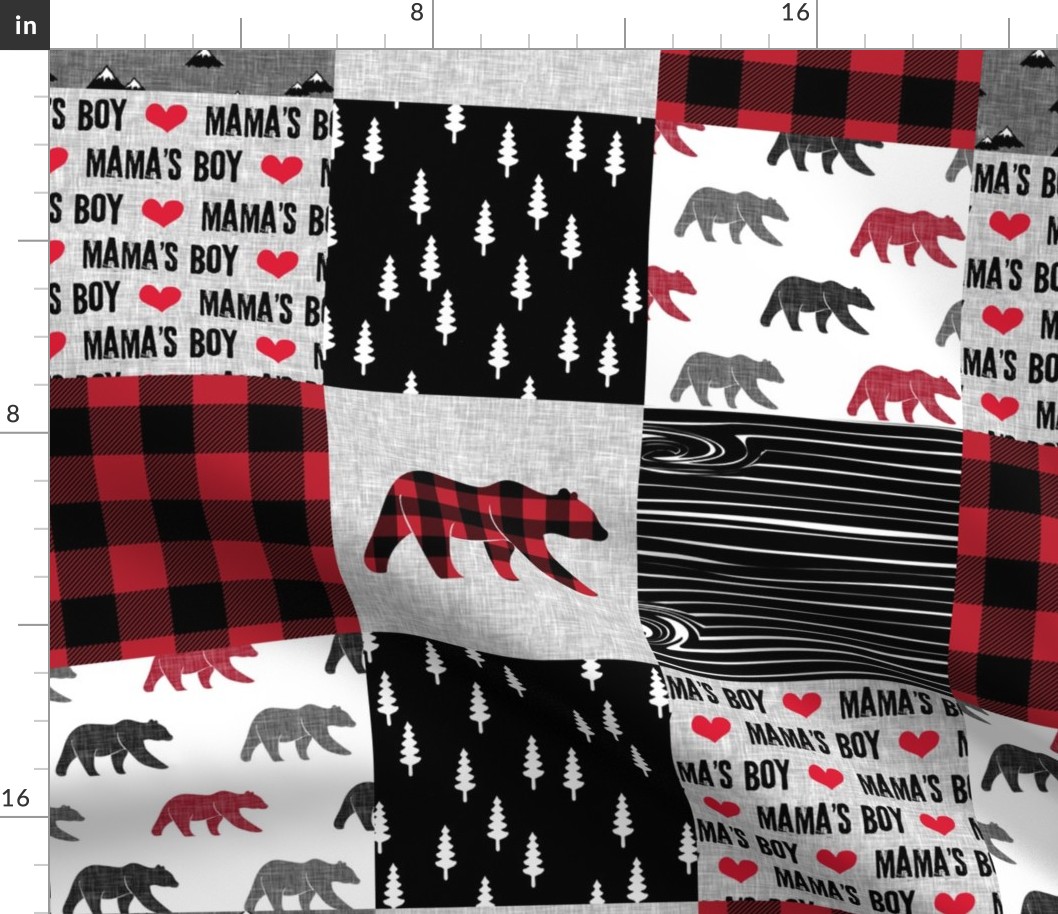 Mama's boy - bear - red and black buffalo plaid wholecloth - bears - C19BS