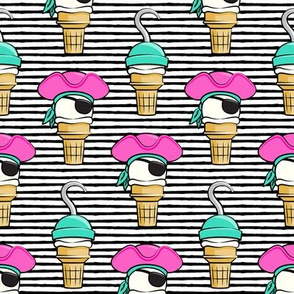 Pirate ice cream cones - pink stacked on black stripes - LAD19