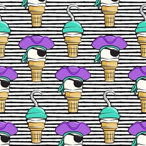 Pirate ice cream cones - purple stacked on black stripes - LAD19