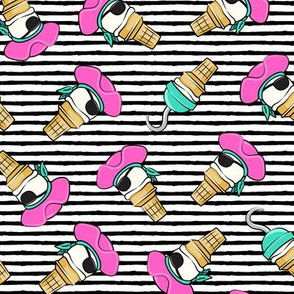 Pirate ice cream cones - pink toss on black stripes - LAD19