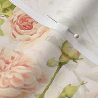 Nostalgic Light Peach Roses, Antique Flowers Bouquets,vintage home decor,  English Roses Fabric light blush cream