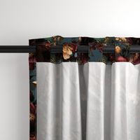 Vintage Summer Romanticism: Maximalism Bold Moody Florals  for a powder room - Antiqued burgundy Roses and Nostalgic Gothic Mystic Night 6-  Antique Botany Wallpaper and Victorian Goth Mystic inspired on Blue Teal