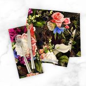 Vintage Summer Night Romanticism: Maximalism Moody Burgundy Florals- Antiqued Roses Bouquets and Nostalgic - Gothic Mystic Night-  Antique Botany Wallpaper and Victorian Goth Mystic inspired 